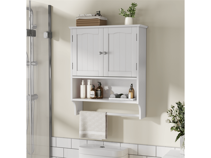  Meuble mural salle de bain blanc avec porte-serviettes, placard 2 étagères réglables  - Conforama B