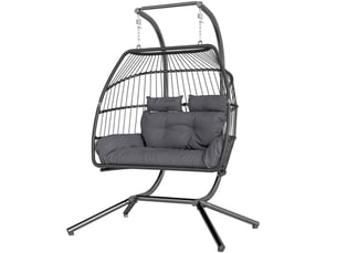 Banc de jardin fauteuil suspendu 2 personnes charge jusqu’à 260 kg structure acier thermolaqué stabilité triangulaire au sol rotin synthétique dossier en tressage de corde forme ergonomique coussin en mousse épaisse