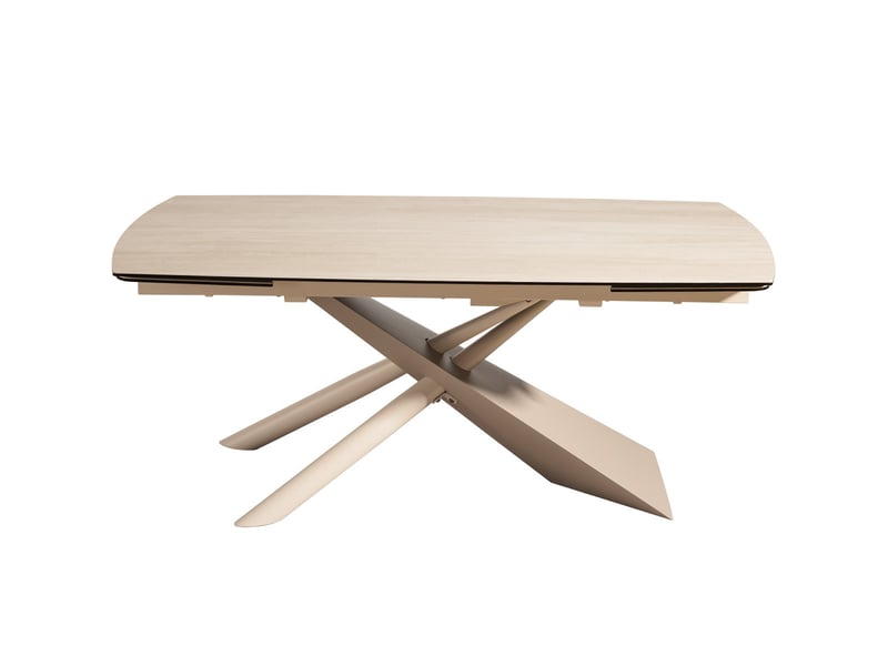 Table à manger rectangulaire extensible 8-10 pers. En céramique effet travertin et piètement beige 180-260x98 cm - tundra Tundra - Conforama C