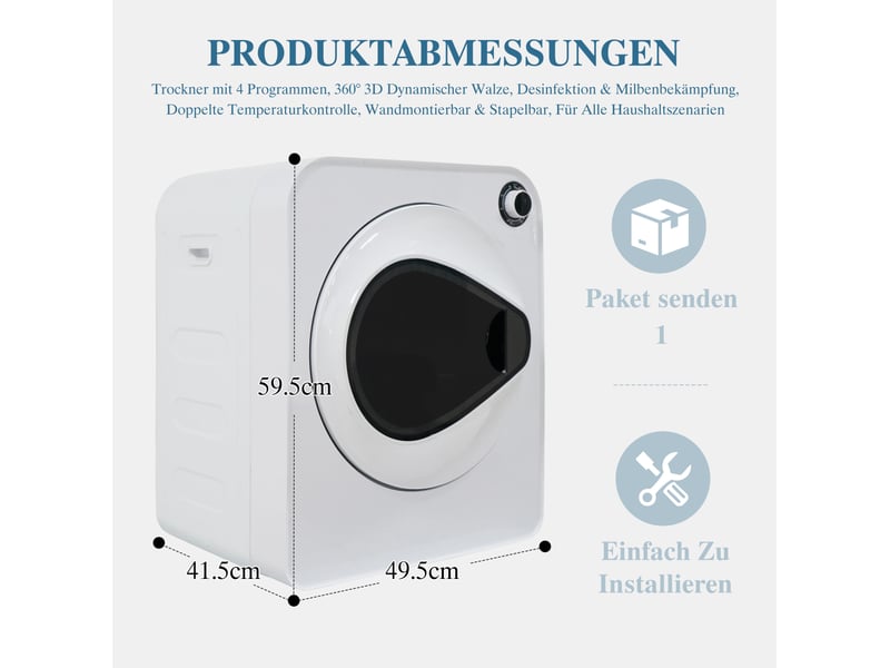 Sèche-linge compact 49,5 x 41,5 x 59,5 cm blanc, abs pc et acier inoxydable, 4 programmes avec pose murale - Conforama C