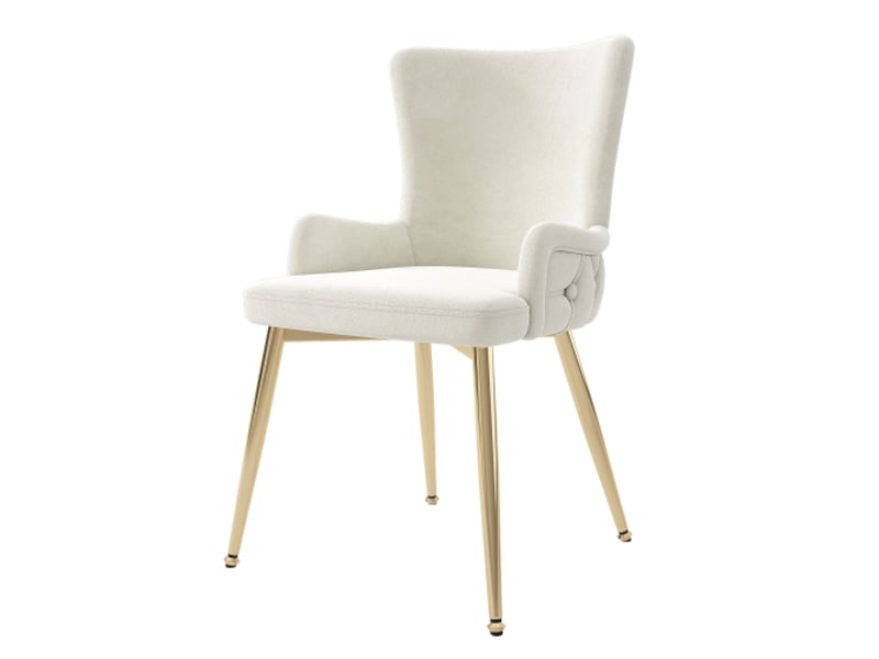  Lot de 2 chaises de salle à manger, chaise beige, tissu en velours, quatre pieds en métal doré  - Conforama C