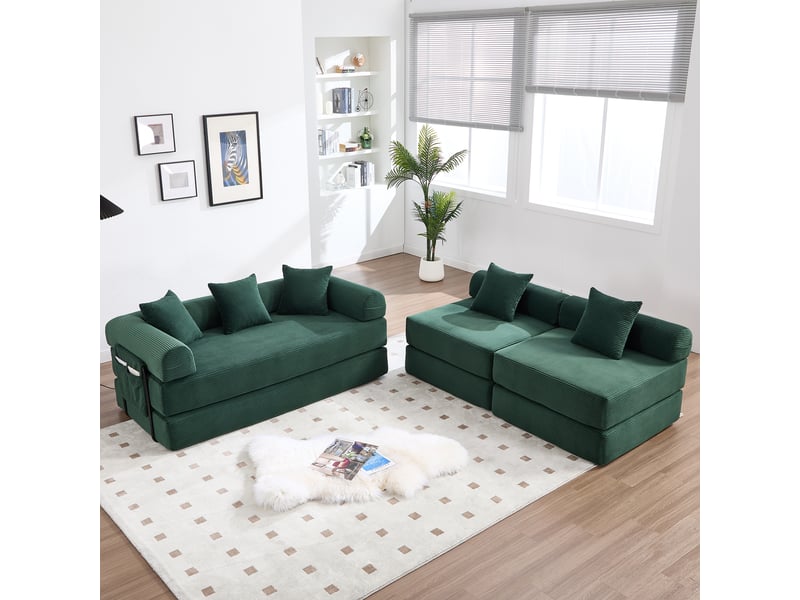  Canapé d'angle droit convertible 4 places tissu vert canapé d'angle vert - Conforama E