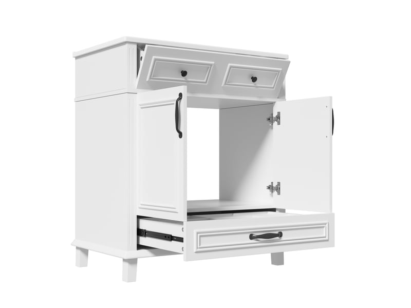 Meuble vasque salle de bain blanc 77 cm avec lavabo céramique intégré, 9 rangements et portes soft-close - Conforama D