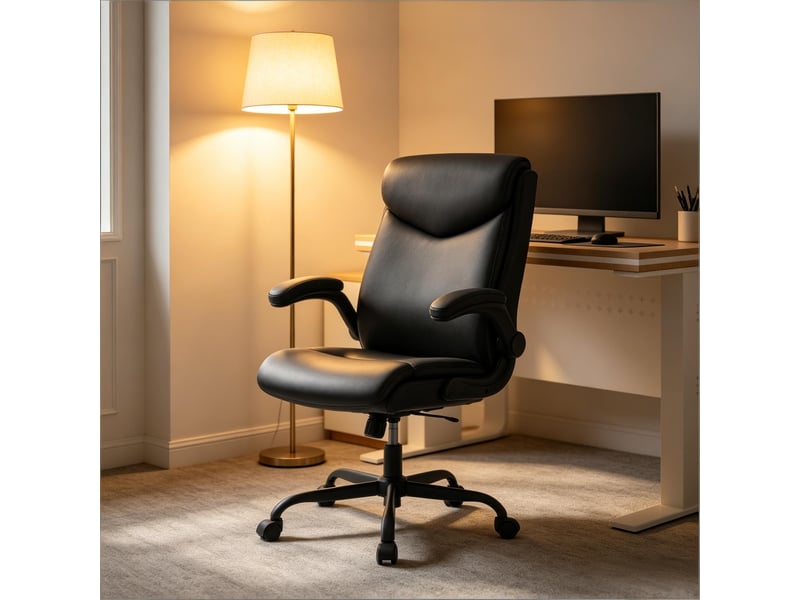  Chaise de bureau pivotante avec accoudoirs relevables - lpospi - hauteur réglable, pu et métal - noir  - Conforama C