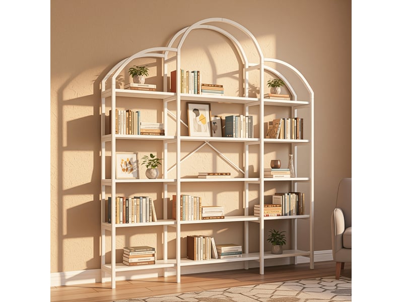  Bibliothèque 170x26x190 cm, 5 niveaux, meuble de bureau, structure stable, meuble bureau et salon, mdf et métal, blanc  - Conforama B