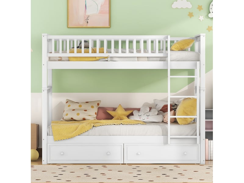  Modenvie lit superposé convertible 90x200 cm - avec 2 tiroirs, transformable en 2 lits - pour chambre d'enfant - blanc  - Conforama D