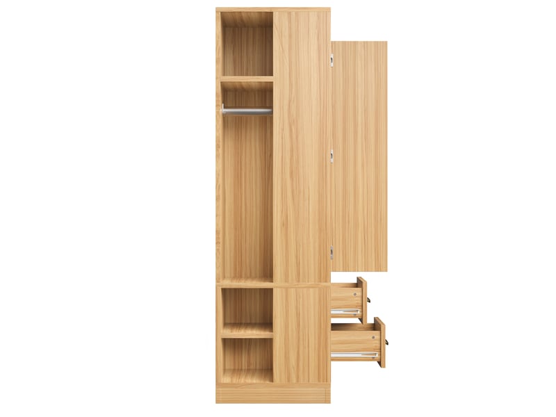  Armoire 1 porte avec 2 tiroirs et 2 penderies 70x50x170 cm coloris bois naturel  - Conforama E