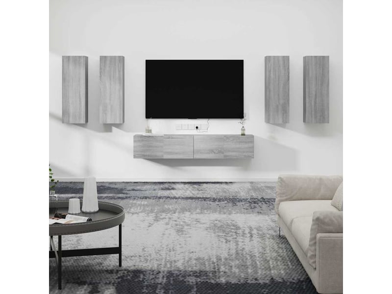  Ensemble de meubles tv 6 pcs sonoma gris bois d'ingénierie shl64018  - Conforama B