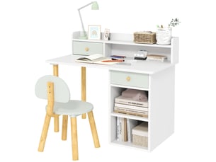 Bureau enfant avec chaise, table enfant et chaise avec 2 tiroirs et étagères ouvertes, 85 x 48 x 73 cm, vert