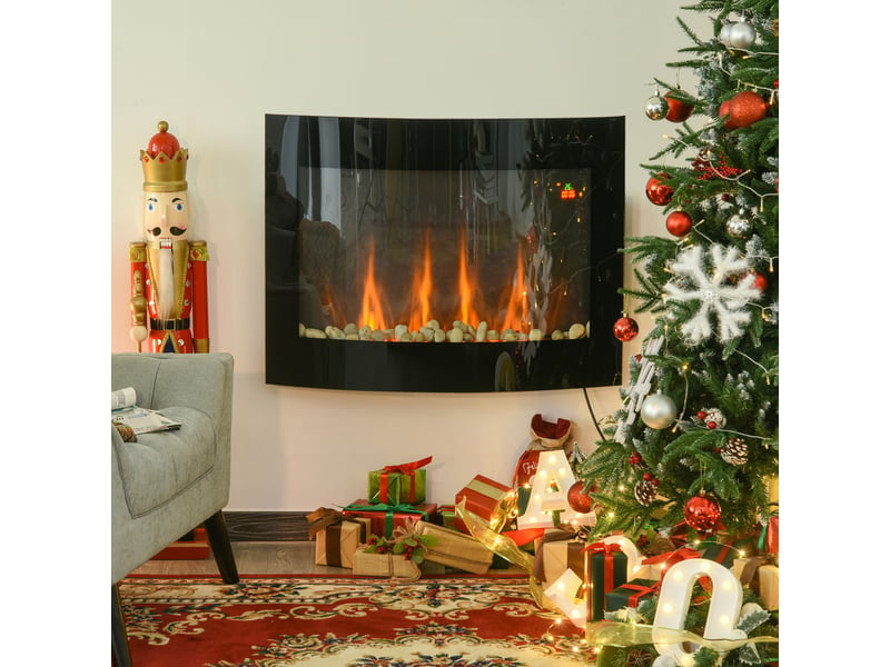  Cheminée électrique avec chauffage, effet flamme 3d, 7 couleurs de flamme, 9001800 w, cheminée murale avec minuterie, noire, 65 cm  - Conforama C