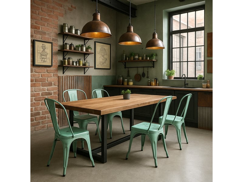 Chaise de cuisine design industriel vintage en métal shabby chic style steel old - turquoise AHD Amazing Home Design - Conforama B