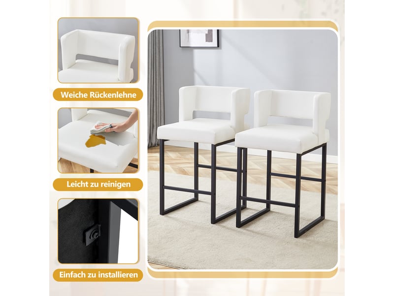  Chaises de bar blanches lot de 2, design nordique carré, pieds en métal noir, hauteur 91,4 cm  - Conforama W