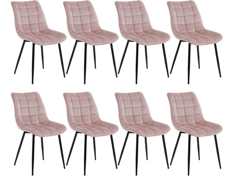  8 x chaise de salle à manger, assise rembourrée en velours épais, pieds en métal, rose  - Conforama A