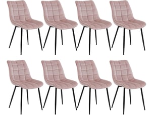 8 x chaise de salle à manger, assise rembourrée en velours épais, pieds en métal, rose