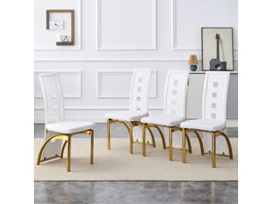 Chaises de salle à manger design lot de 4, simili cuir blanc mat perforé, pieds métal doré, hauteur 102,5 cm, pour salle à manger ou salon moderne