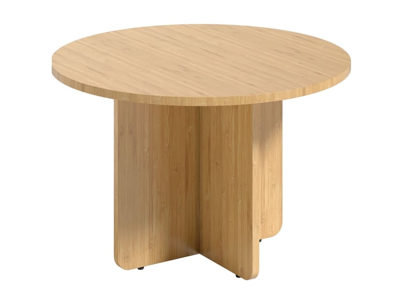  Table basse ronde avec piètement croisé et pieds réglables, pour salon, en bambou, bois naturel, 66 × 66 × 45 cm  - Conforama A