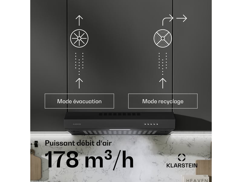 Klarstein slimvent 60 hotte aspirante casquette pour de l'air frais en cuisine design compact noir  - Conforama D