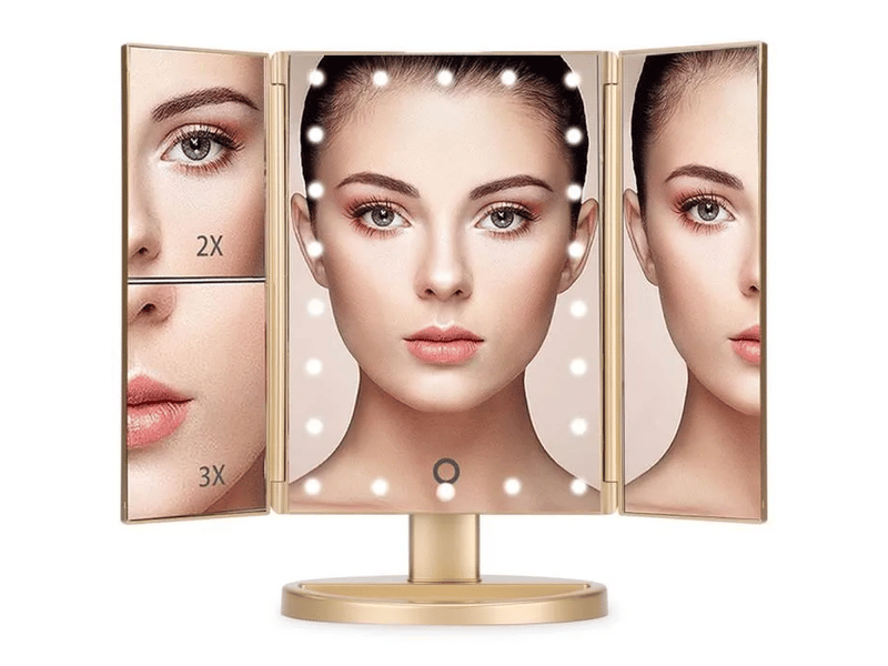  Miroir de maquillage 22 led – grossissement 1x2x3x, tactile, or  - Conforama A
