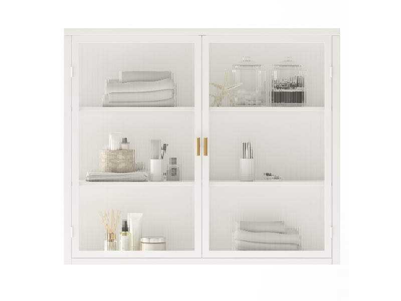  Armoire murale 2 portes en métal blanc et verre trempé 70 cm, 3 niveaux de rangement pour votre intérieur  - Conforama A