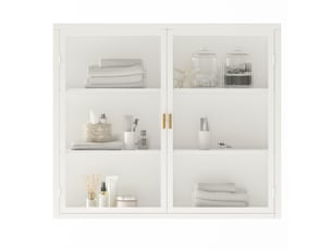 Armoire murale 2 portes en métal blanc et verre trempé 70 cm, 3 niveaux de rangement pour votre intérieur