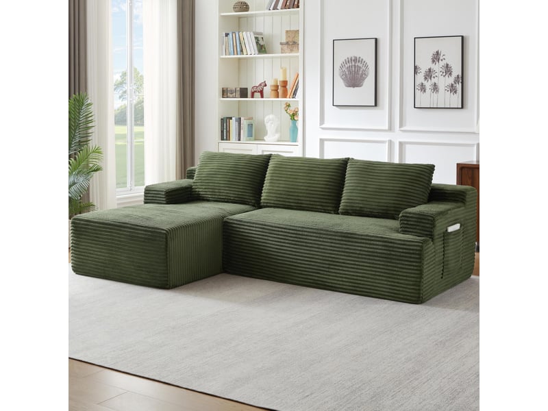  Canapé 4 places - 238x152x66cm - modulable sans montage avec méridienne gauche et tissu velours côtelé - vert  - Conforama B