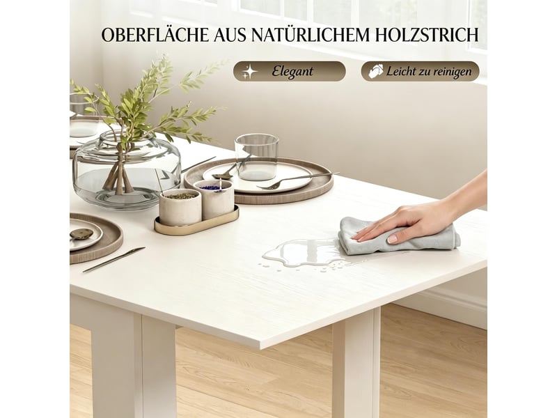  Table à manger extensible,140x80x75 cm,6 à 8 places,mdf,blanc  - Conforama E