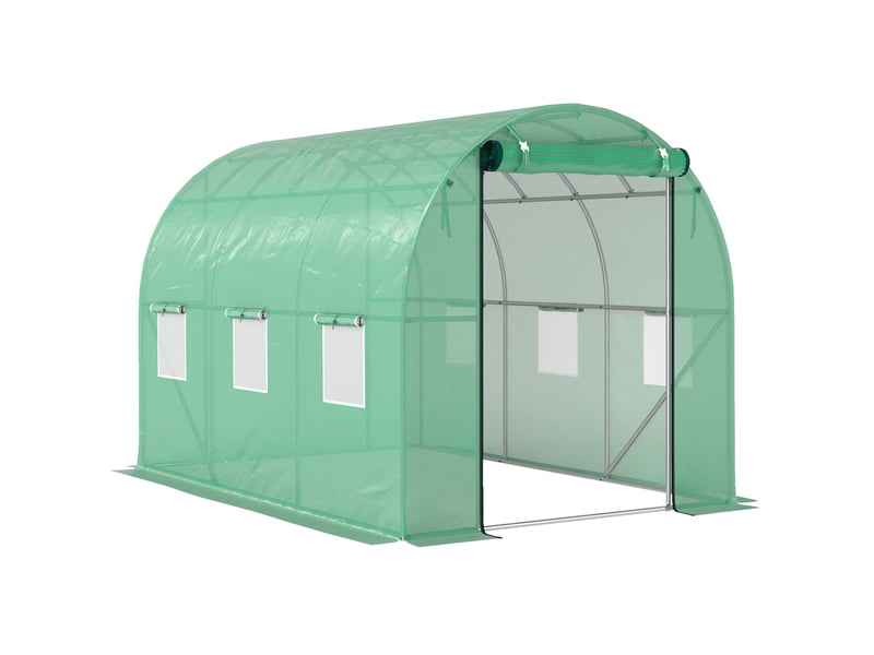  Serre de jardin 300x200x195 cm 6 fenêtres porte enroulable verte  - Conforama A