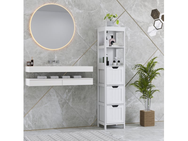  Meuble de rangement de salle de bain 30x30x142,4 cm 3 tiroirs 2 niches ouvertes mdf blanc  - Conforama B