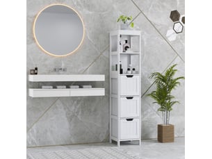 Meuble de rangement de salle de bain 30x30x142,4 cm 3 tiroirs 2 niches ouvertes mdf blanc