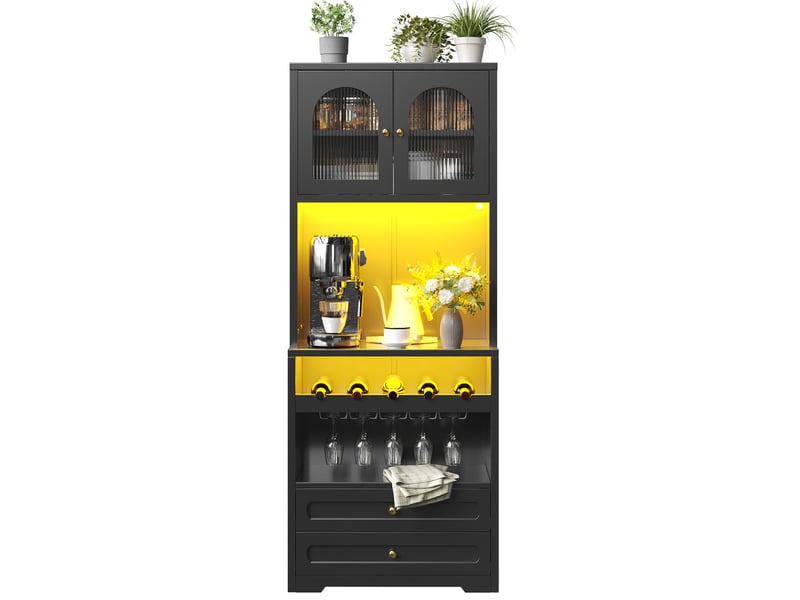 Meuble de cuisine muvano, buffet haut vitré noir avec led, 70 × 40 × 180 cm - Conforama A