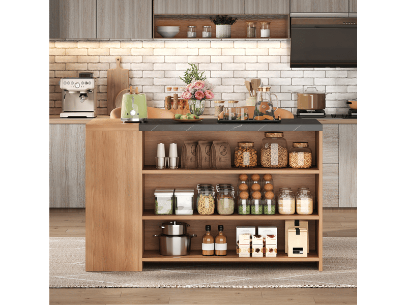  Îlot de cuisine 140x60x90 cm noir effet marbre et chêne naturel avec rangement  - Conforama D