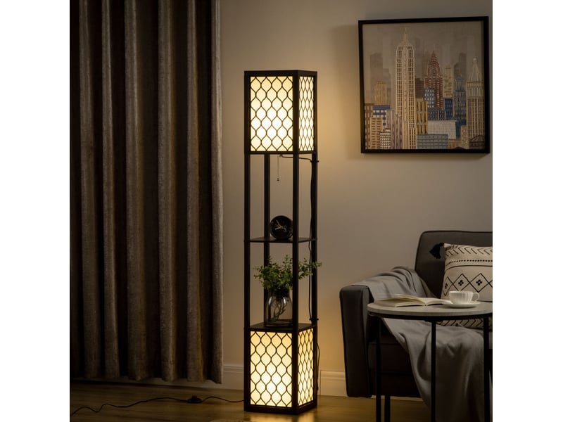  Lampadaire 26x26x156 cm à double lumière mdf noir  - Conforama B
