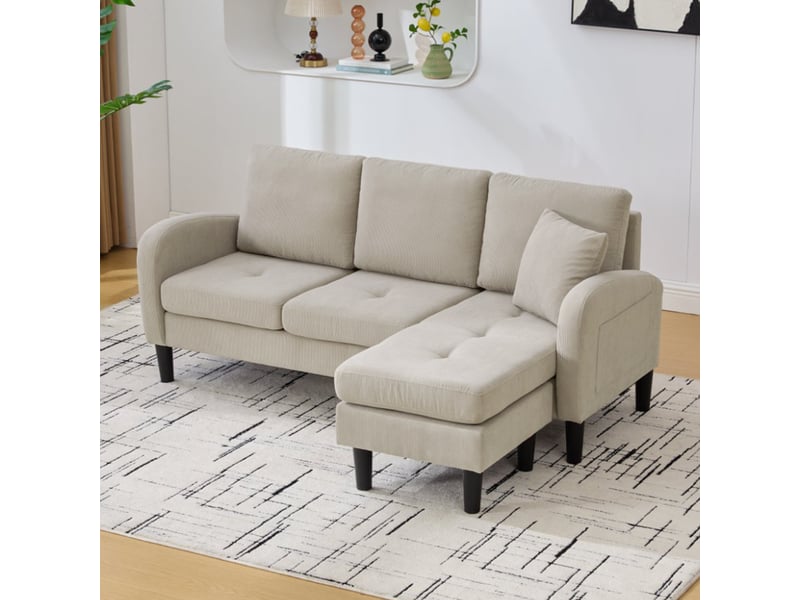  Canapé d’angle 3 places en velours côtelé, canapé modulaire avec méridienne réversible, format compact pour salon, appartement ou bureau  - Conforama D