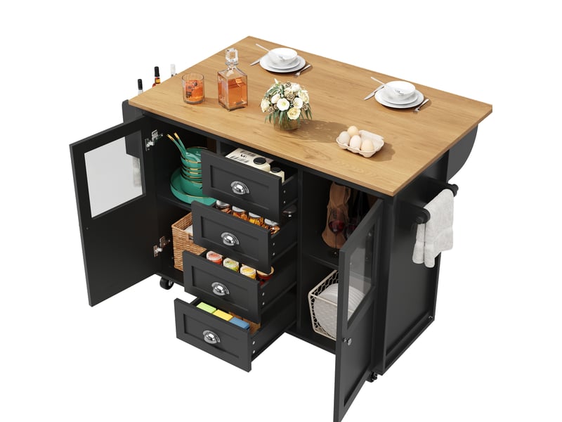  Îlot de cuisine mobile noir 137,9 x 73 x 92,5 cm avec plateau rabattable  - Conforama A