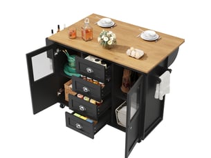 Îlot de cuisine mobile noir 137,9 x 73 x 92,5 cm avec plateau rabattable