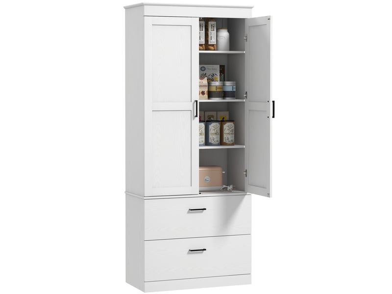  Buffet de cuisine avec placard 2 tiroirs et étagères réglables crème 75 x 39 x 178 cm  - Conforama A