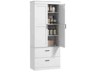 Buffet de cuisine avec placard 2 tiroirs et étagères réglables crème 75 x 39 x 178 cm