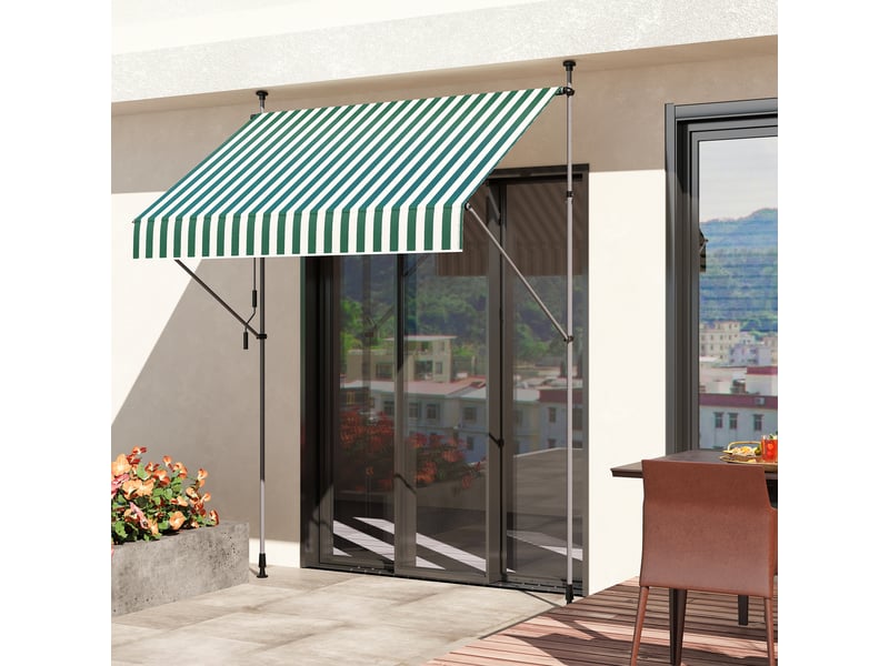  Store vénitien 2 x 1,2 m avec supports réglables et manivelle, en aluminium, métal et polyester, vert et blanc  - Conforama C