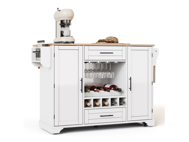 Desserte de cuisine 138x70x92 cm blanche et naturelle avec plateau rabattable - Conforama A