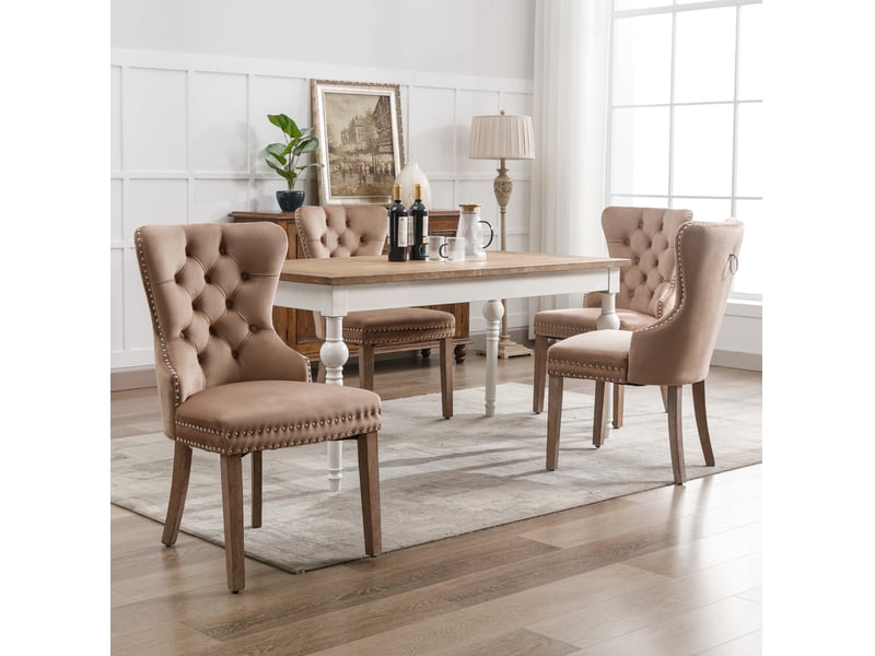  Chaise salle a manger rembourrée velours pieds réglables bois massif lot 4 clair homvra  - Conforama D