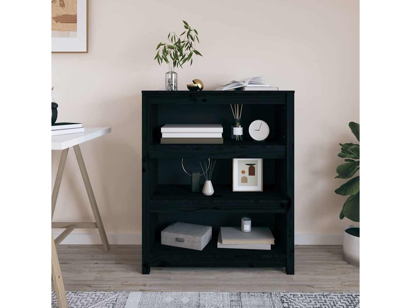  Bibliothèque, meuble de rangement salon noir 80x35x97 cm bois de pin massif  - Conforama B