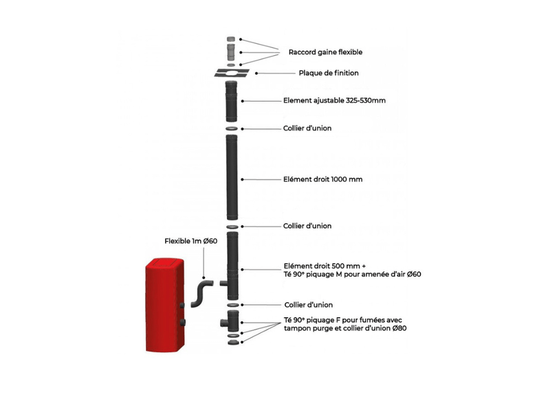  Kit conduit vertical avant tubage pour poêle à granulés 80125 mm - noir laqué  - Conforama B