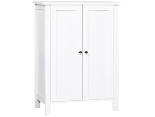 Meuble de salle de bain gain de place, meuble de salle de bain multifonctionnel avec 2 étagères, 2 portes, poignées en mdf, 60 x 30 x 80 cm, blanc