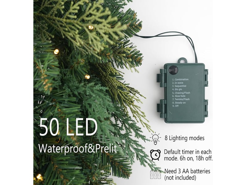  Couronne de noël lumineuse 50 cm, branches de cyprès artificielles, led avec minuterie, décoration de porte  - Conforama C