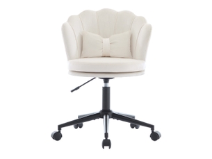 Fauteuil de bureau pivotant en velours, hauteur réglable 73-83 cm avec coussin - beige