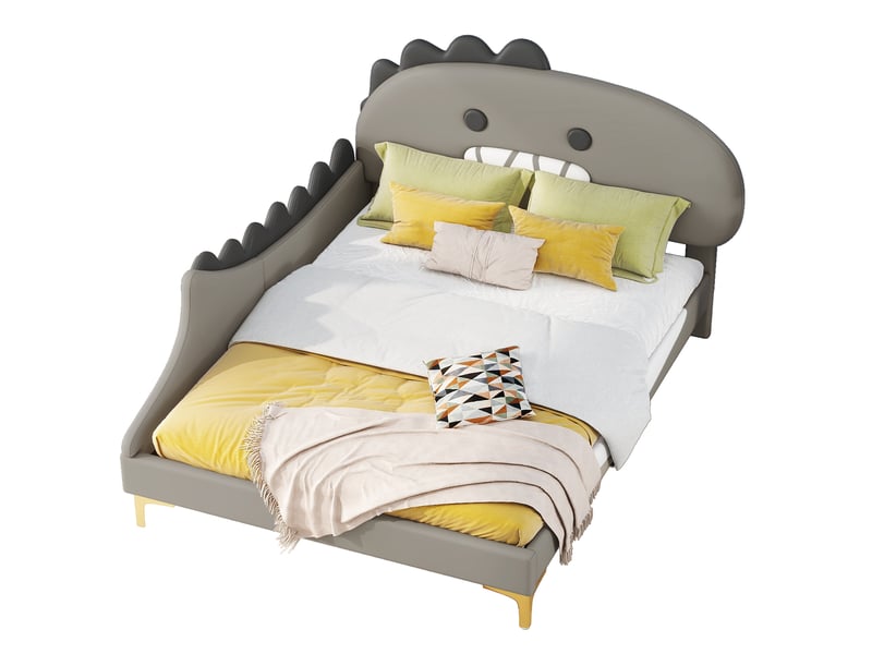  Lit enfant 140x200 cm motif dinosaure coloris gris sans matelas  - Conforama A