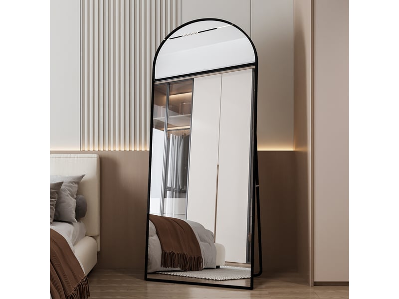  Miroir sur pied 180x80 cm,grand miroir pleine longueur,miroir mural arqué moderne ,cadre en aluminium,verre trempé hd,noir  - Conforama B