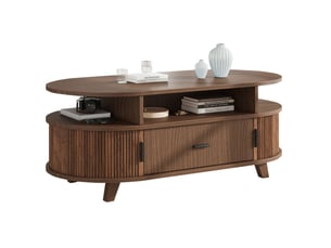 Table basse ovale coloris bois foncé MODFU  - 50 cmx100 cm
