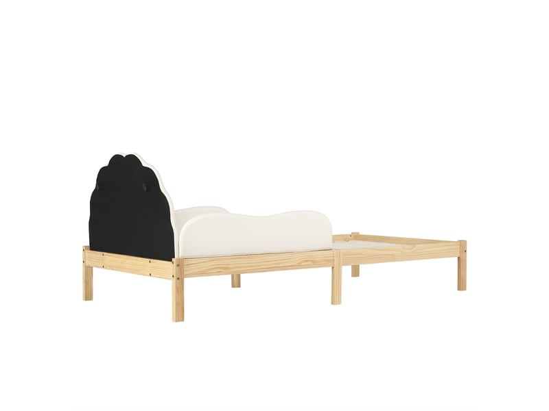  Lit enfant 90x200 cm beige et bois avec tête de lit pu et barrières latérales  - Conforama E