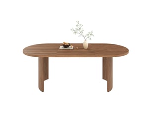 Table de salle à manger pour 6 à 8 personnes, plateau arrondi et pieds courbés, en mdf, noyer, 200 × 90 × 75 cm